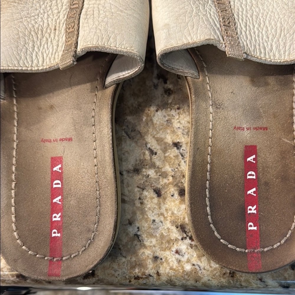 Prada Men’s  Cream Leather Slide Sandals Euro size 42 - Picture 4 of 7